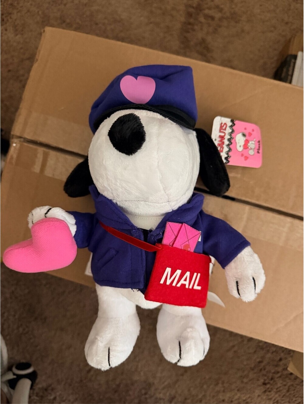 Peanuts Snoopy Mailman Plush 11” Valentine's Day Heart Mail Carrier